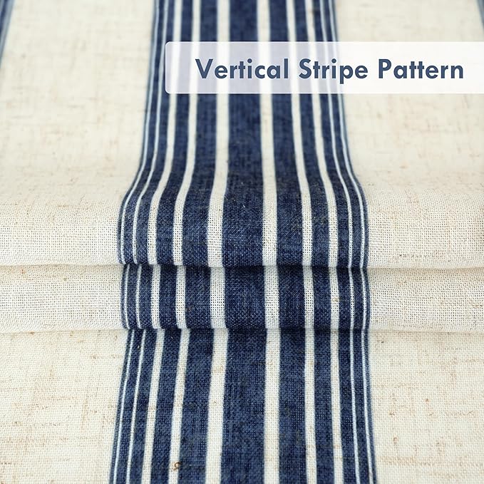 DriftAway Farmhouse Vertical Striped Linen Blend Textured Light Filtering Semi Sheer Curtains for Living Room Bedroom 102 Inches Long Drapes 2 Panels Broad Striped Linen Dark Blue