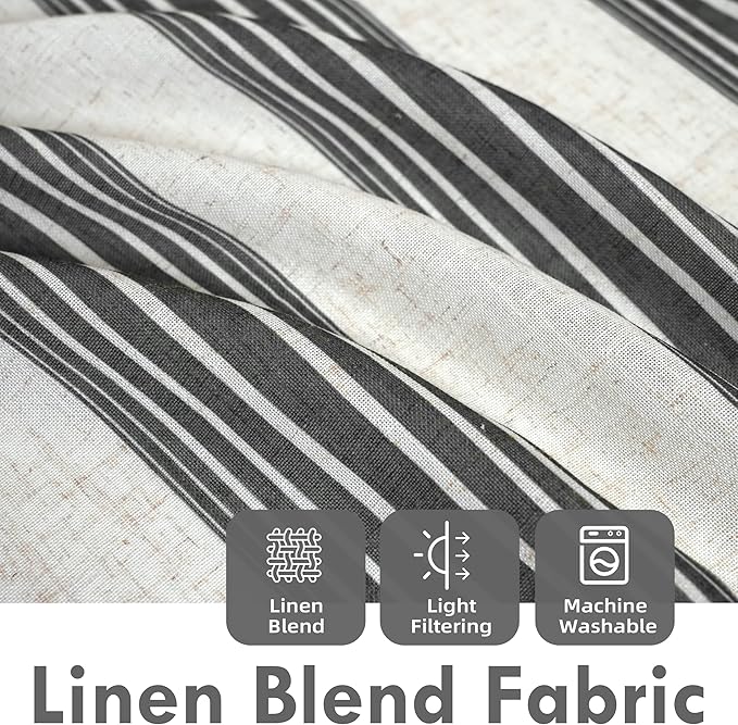 DriftAway Farmhouse Vertical Striped Linen Blend Textured Light Filtering Semi Sheer Curtains for Living Room Bedroom 96 Inches Long Drapes 2 Panels Broad Striped Linen Black