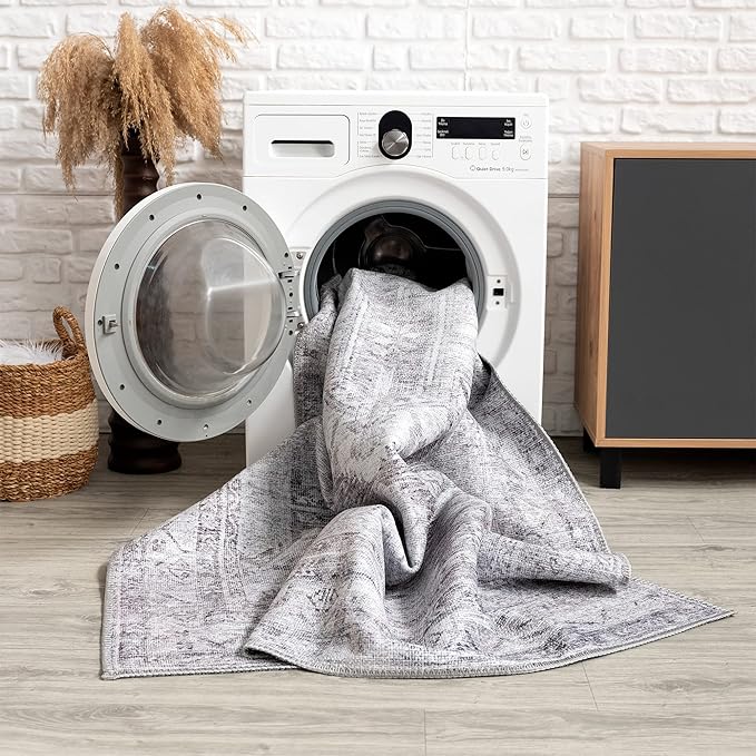 Bloom Rugs Washable Non-Slip 4' x 6' Rug - Black/Brown Traditional Area Rug for Living Room, Bedroom, Dining Room, and Kitchen - Exact Size: 4' x 6'