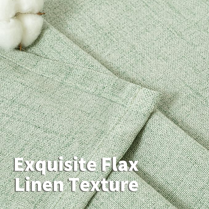 YoungsTex Sage Green Linen Curtains 68 Inch Length for Living Room, Light Filtering Semi Sheer Window Drapes with Bronze Grommet Privacy for Bedroom Farmhouse Decorative, 52 x 68 Inch, 2 Panels