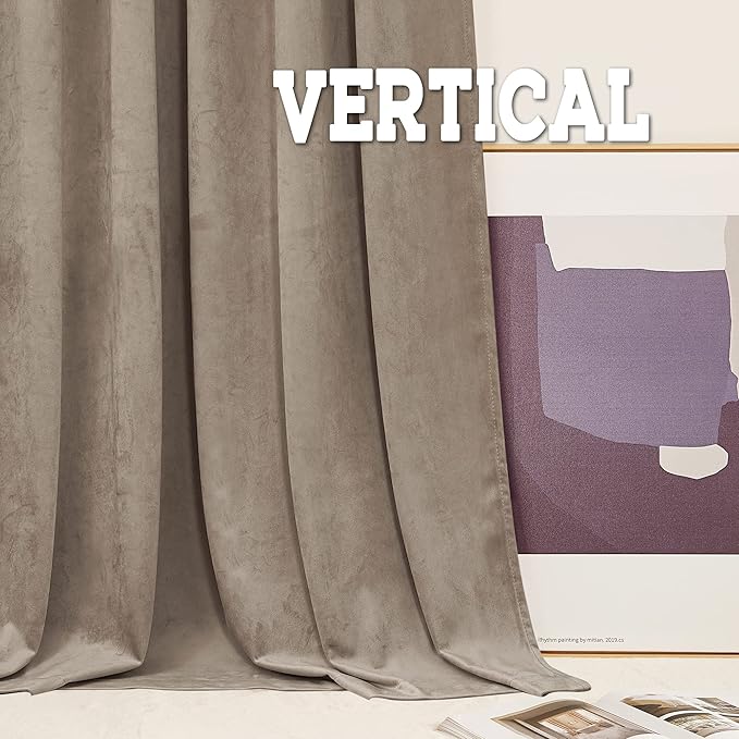 RYB Home Taupe Bedroom Curtains Heavy Velvet 84 inches, Room Darkening Privacy Window Curtains Soft Durable Velvet Backdrops for Sliding Door Living Room, W52 x L84, 2 Panels Set