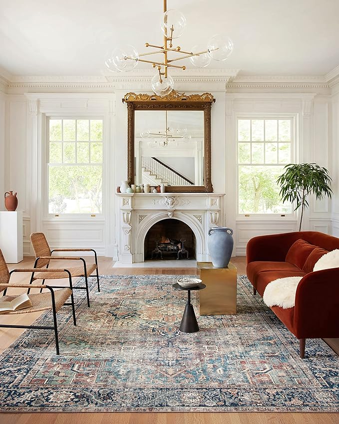 Loloi Margot Collection MAT-02 Terracotta/Lagoon 2'-6" x 11'-6" Runner Rug feat. CloudPile, No-Shed Easy Clean Large Patterned Area Rug for Living Room, Bedroom, Dining Area