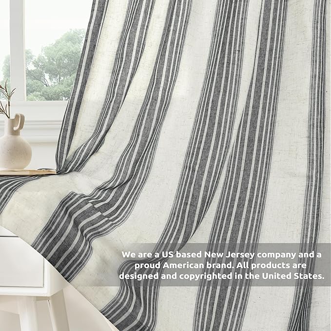 DriftAway Farmhouse Vertical Striped Linen Blend Textured Light Filtering Semi Sheer Curtains for Living Room Bedroom 108 Inches Long Drapes 2 Panels Broad Striped Linen Grey