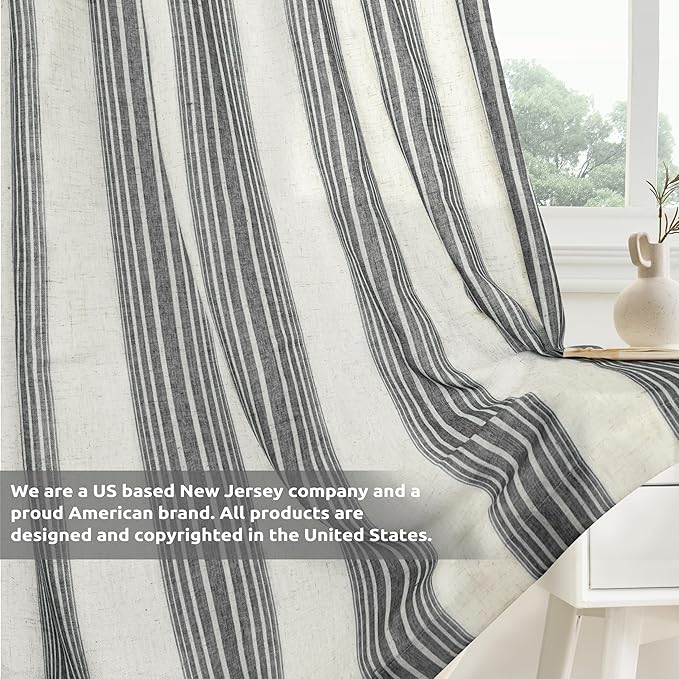 DriftAway Farmhouse Vertical Striped Linen Blend Textured Light Filtering Semi Sheer Curtains for Living Room Bedroom 84 Inches Long Drapes 2 Panels Broad Striped Linen Grey