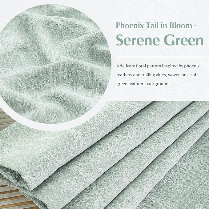 FMFUNCTEX Sage Green Floral Jacquard Blackout Curtains 108 Inches Long for Bedroom, Scroll Flower Chenille Farmhouse Curtains for Living Room Darkening Thermal Insulated Window Drapes 2 Panels