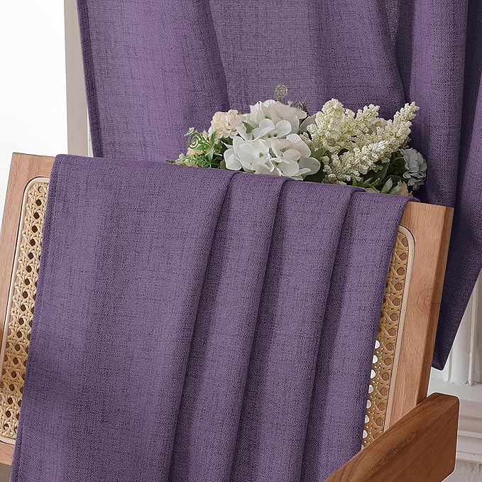 Tollpiz Linen Tier Curtains Rod Pocket Semi Sheer Short Kitchen Curtain Half Burlap Light Filtering Thick Linen Drape for Bathroom, 30 x 30 inches Long, Royal Purple, Set of 2 Panels