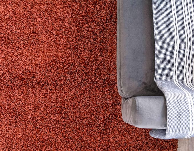 Unique Loom Solid Shag Collection Area Rug (10' x 13' 1" Rectangle, Terracotta)
