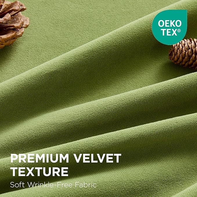 Joydeco Moss Green 100% Blackout Curtains 120 Inch 2 Panels, Luxury Thermal Green Velvet Curtains for Bedroom Living Room, Soundproof Blackout Window Drapes, Grommet Top (52W x 120L)