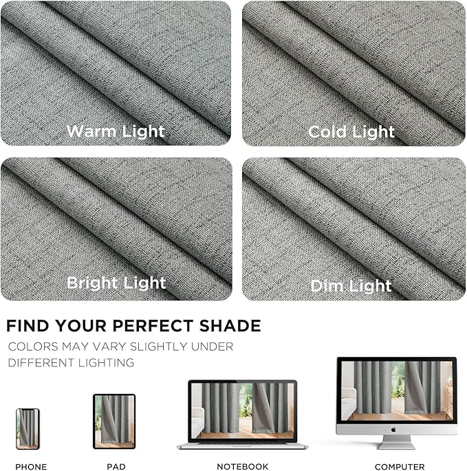 Joydeco Linen Blackout Curtains for Bedroom - 100% Light Blocking 1 Panels, Light Grey Drapes 100" W x 84" L, Thermal Insulated Room Darkening Curtains for Living Room, Rod Pocket & Back Tabs