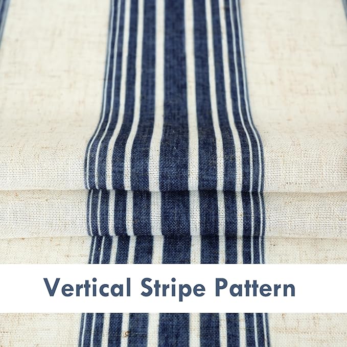 DriftAway Farmhouse Vertical Striped Linen Blend Textured Light Filtering Semi Sheer Curtains for Living Room Bedroom 96 Inches Long Drapes 2 Panels Broad Striped Linen Dark Blue