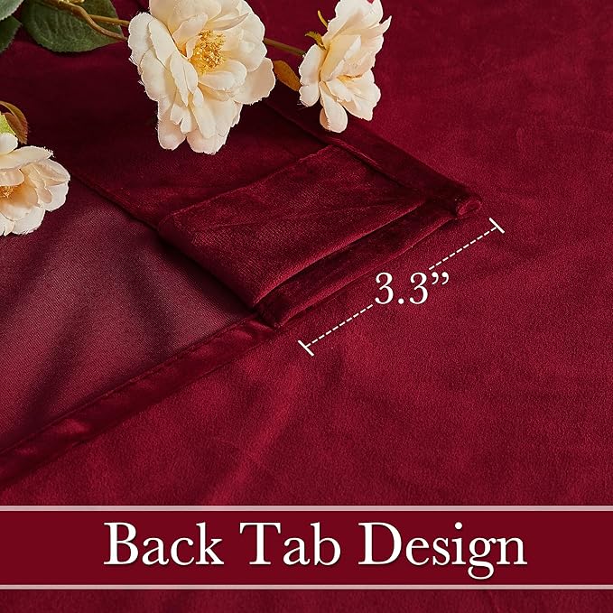 RYB HOME Red Velvet Curtains 84 inches for Bedroom - Light & Heat Block Back Tabs Window Treatment Energy Efficient Privacy Protection Drapes for Farmhouse, Living Room, Ruby Red, W52 x L84, 2 Panels