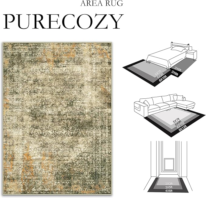 Area Rug 5x7 Brown Washable Non-Slip Lightweight Floral Vintage Distress Print Rug for Living Room Low Pile Soft Throw Indoor Carpet for Office College Dorm Laundry Dining Room Bedroom