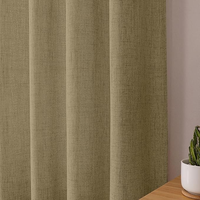 Tollpiz Linen Curtain Living Room Rod Pocket Semi Sheer Curtains Burlap Light Filtering Thick Linen Drape for Bedroom, 54 x 72 inches Long, Taupe, Set of 2 Panels