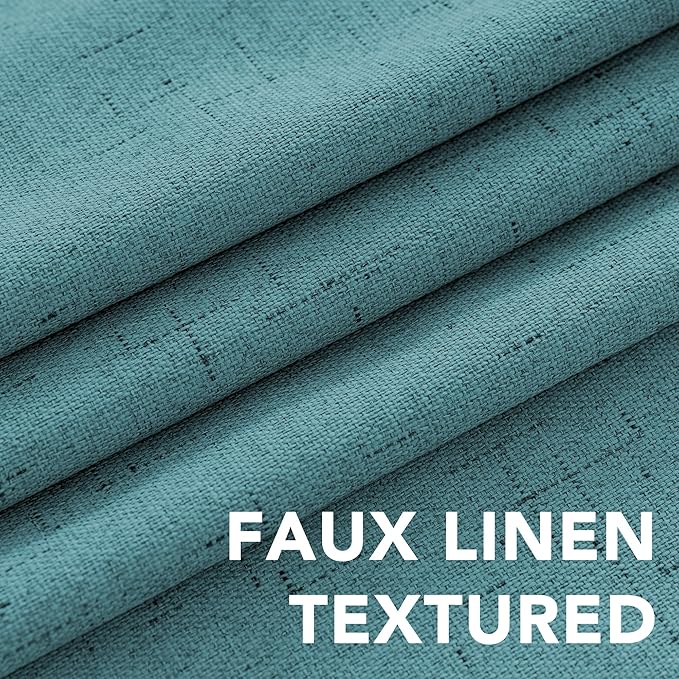 H.VERSAILTEX Primitive Linen Curtains 100% Blackout Curtain Drapes Burlap Fabric Curtains with White Thermal Insulated Liner, Grommet Top Drapes Living Room/Bedroom (2 Panels, 42 x 63 Inch, Teal)
