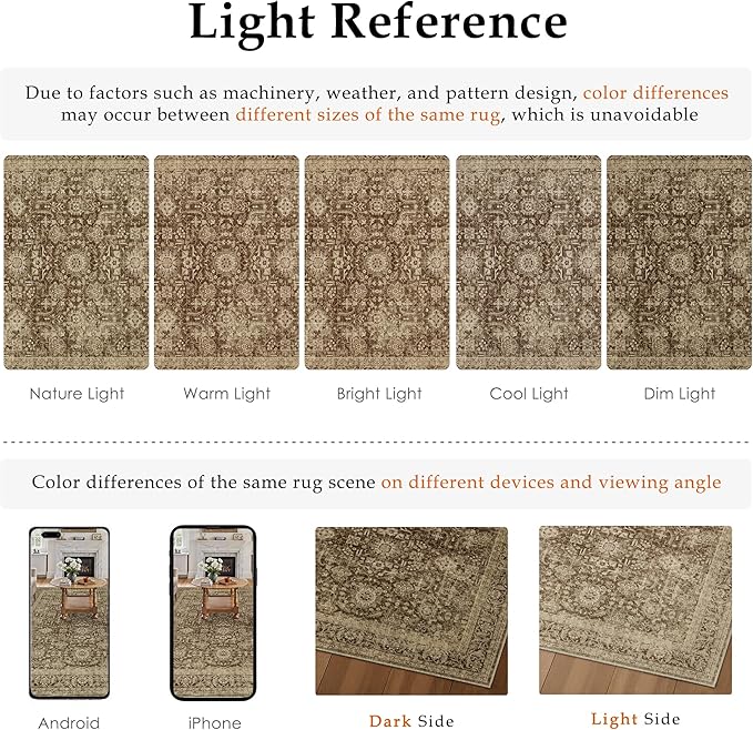 Brown 2x3 Entryway Area Rug Machine Washable Doormat Kitchen Vintage Distressed Non Slip Carpet Indoor Traditional Floral Accent Throw Small Rug for Bathroom Office Bedroom Living Dining Room