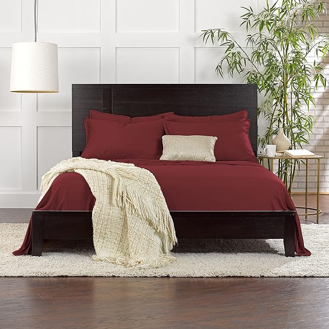 Pure Bamboo Full Sheets, Genuine 100% Organic Viscose Derived from Bamboo Bed Sheet Set, Luxuriously Soft & Cooling, Double Stitching, 2 Year Quality Promise (Full, Merlot)