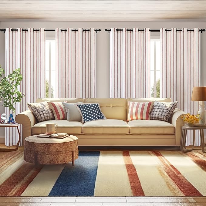 DriftAway Farmhouse Vertical Striped Linen Blend Textured Light Filtering Semi Sheer Curtains for Living Room Bedroom 84 Inches Long Drapes 2 Panels