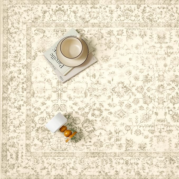5x7 Brown Area Rug Non Slip Vintage Living Room Distressed Machine Washable Carpet Traditional Indoor Bedroom Brown Retro Floral Accent Throw Rug for Office Kitchen Dorm Dining Room