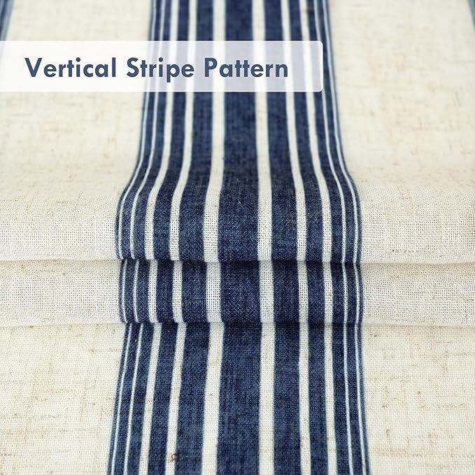 DriftAway Farmhouse Vertical Striped Linen Blend Textured Light Filtering Semi Sheer Curtains for Living Room Bedroom 84 Inches Long Drapes 2 Panels Broad Striped Linen Dark Blue