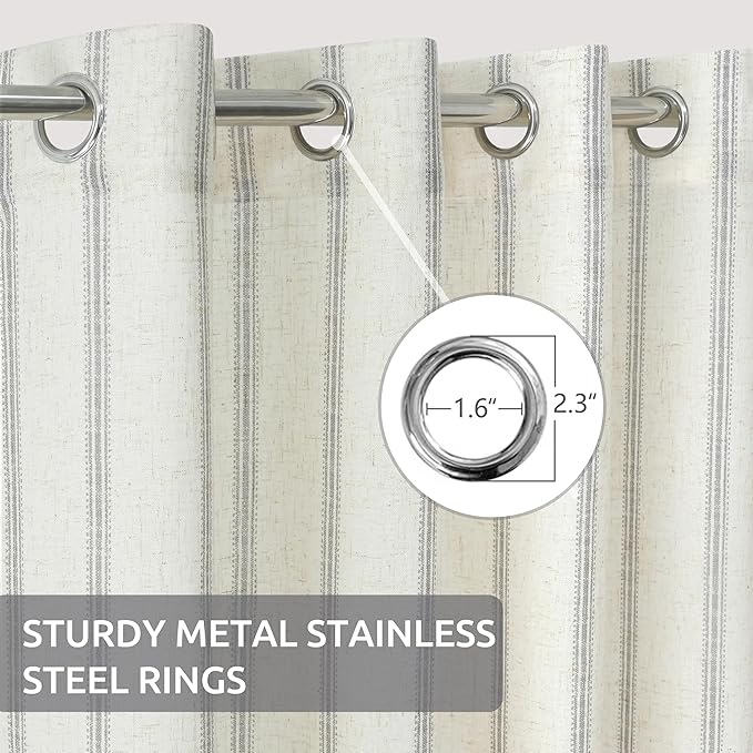 DriftAway Farmhouse Vertical Striped Linen Blend Textured Light Filtering Semi Sheer Curtains for Living Room Bedroom 102 Inches Long Drapes 2 Panels