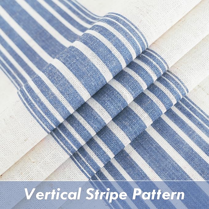 DriftAway Farmhouse Vertical Striped Linen Blend Textured Light Filtering Semi Sheer Curtains for Living Room Bedroom 96 Inches Long Drapes 2 Panels Broad Striped Jean Navy