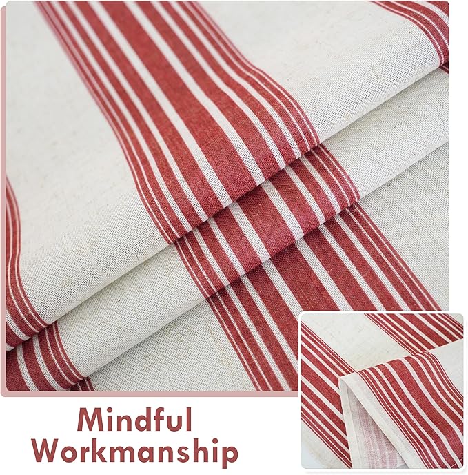 DriftAway Farmhouse Vertical Striped Linen Blend Textured Light Filtering Semi Sheer Curtains for Living Room Bedroom 96 Inches Long Drapes 2 Panels Broad Striped Linen Red