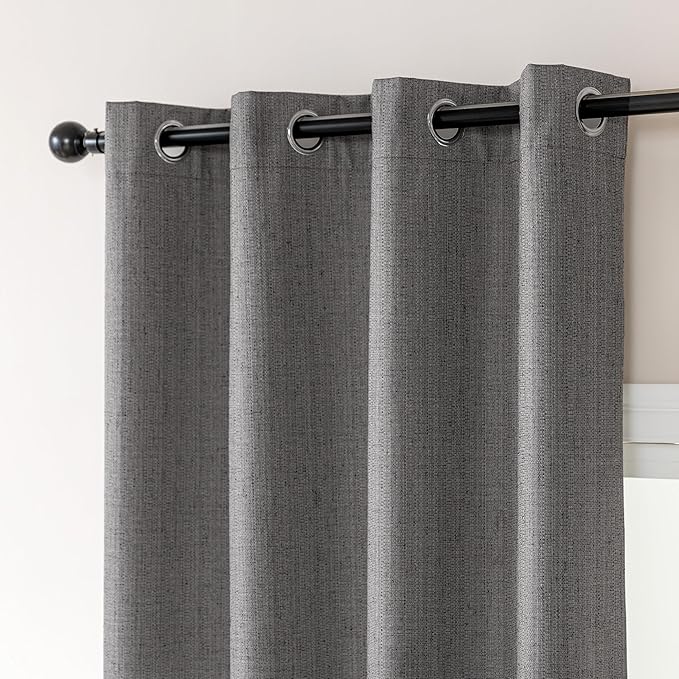 Amazon Basics Faux Linen Blackout Curtains for Bedroom and Living Room, 2-Piece Set with Grommets, 52" W x 95" L, Grey