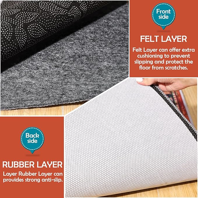 Waterproof Rug Pad, Thick 6x9 Ft Under Area Rug Carpet Pad, Non Slip Rug Pads for All Floors and Hardwood Floors Finishes, Keep Carpets in Place Soft and Prevent Rug from Wrinkling or Buckling