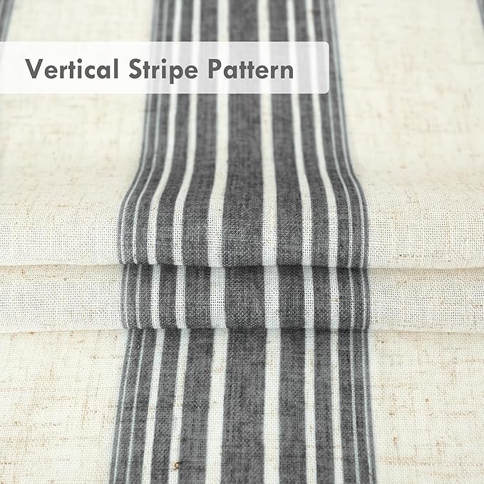 DriftAway Farmhouse Vertical Striped Linen Blend Textured Light Filtering Semi Sheer Curtains for Living Room Bedroom 84 Inches Long Drapes 2 Panels Broad Striped Linen Grey