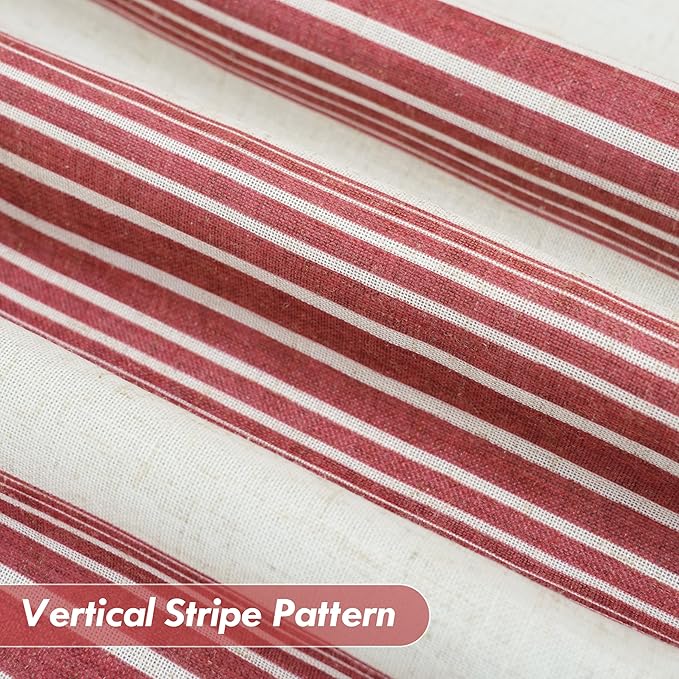 DriftAway Farmhouse Vertical Striped Linen Blend Textured Light Filtering Semi Sheer Curtains for Living Room Bedroom 96 Inches Long Drapes 2 Panels Broad Striped Linen Red