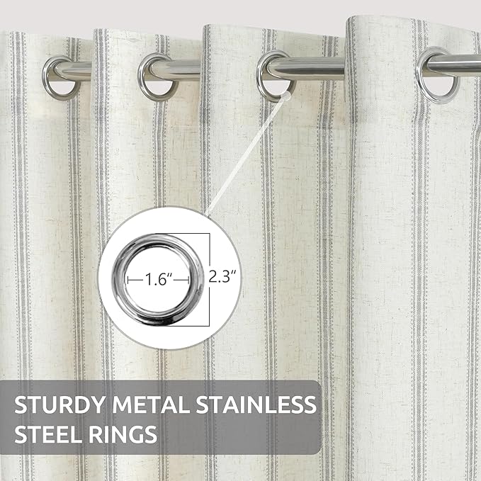 DriftAway Farmhouse Vertical Striped Linen Blend Textured Light Filtering Semi Sheer Curtains for Living Room Bedroom 96 Inches Long Drapes 2 Panels