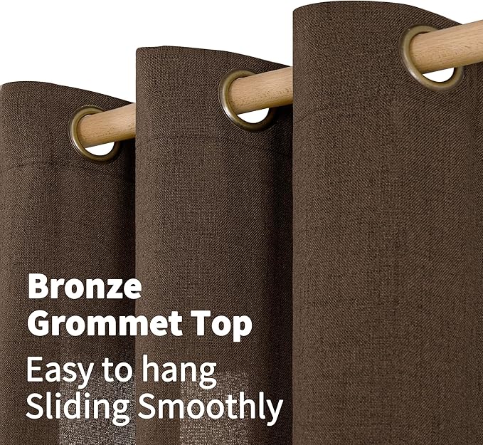 YoungsTex Linen Curtains 54 Inch Length for Living Room, Light Filtering Bronze Grommet Textured Window Drapes Privacy for Bedroom Farmhouse Decorative,Brown, 42 x 54 Inch, 2 Panels