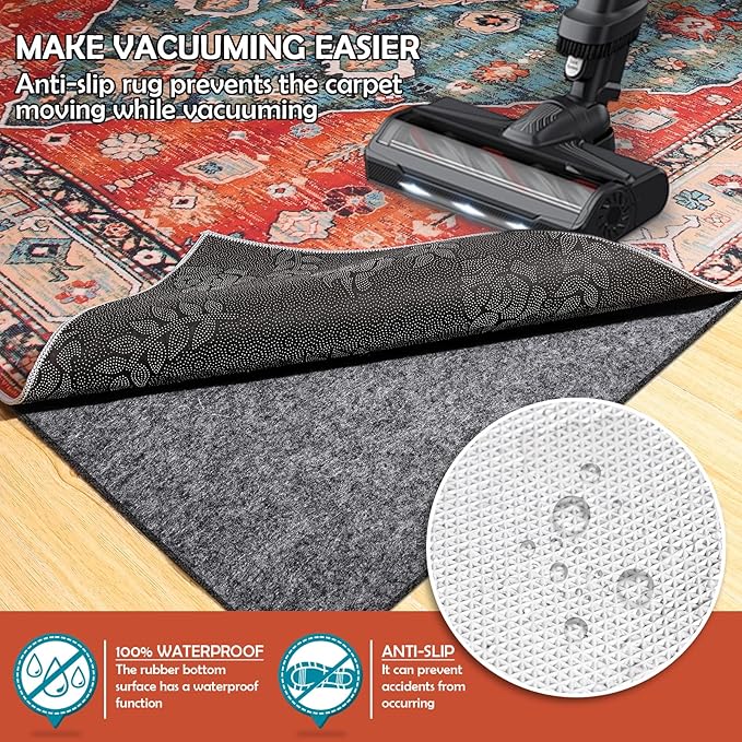 Waterproof Rug Pad, Thick 2x20 Ft Under Area Rug Carpet Pad, Non Slip Rug Pads for All Floors and Hardwood Floors Finishes, Keep Carpets in Place Soft and Prevent Rug from Wrinkling or Buckling