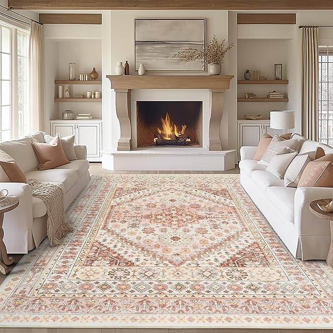 zesthome 8x10 Area Rugs for Living Room,Non-Slip Backing Washable Rugs,Vintage Large Area Rug，Stain Resistant Home Decor Rug