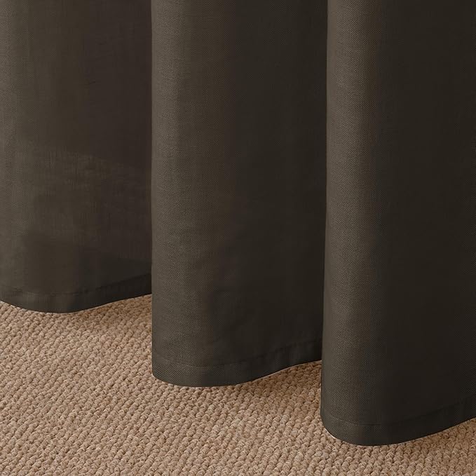 YoungsTex Brown Linen Semi Sheer Curtains 90 Inches Length for Living Room, Light Filtering Drapes Privacy with Grommet Decorative for Home Office Dining Room Bedroom, 2 Panels, 52 X 90 Inch