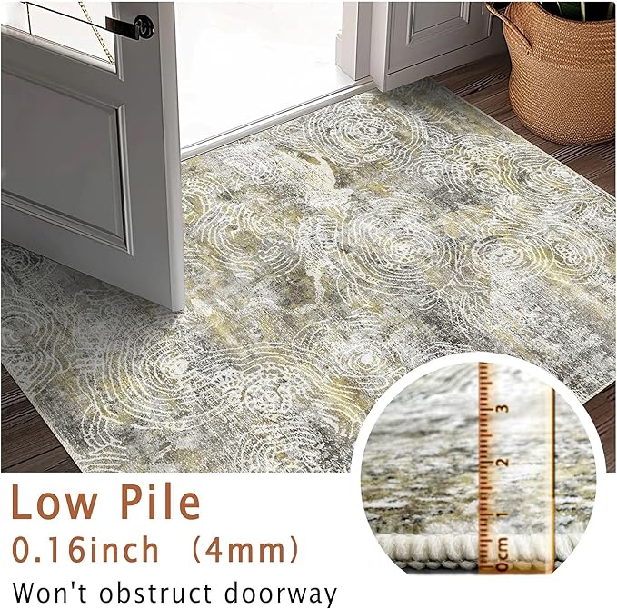 5x7 Area Rugs - Ultra-Thin Washable Rug with Non-Slip Backing, Ideal for Living Room, Bedroom, Kitchen Floor Carpet - Modern Abstract Style, Easy Clean, Durable, Mustard