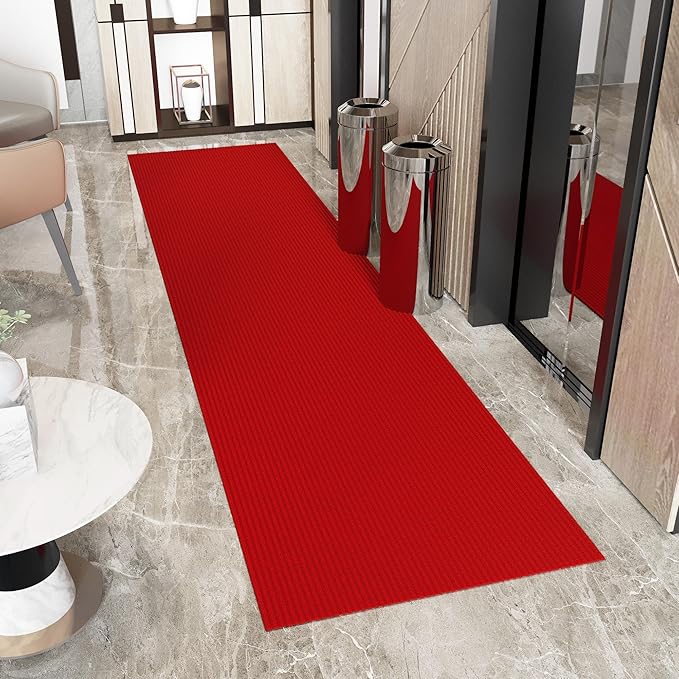 Ottomanson 2'7" x 18' Hallway Runner with Scraper Pile Extra Durable Non-Slip Rug Mat for Indoor & Outdoor Use - Ideal for Kitchen, Entryway, Patio & Garage - High-Traffic Carpet, Red