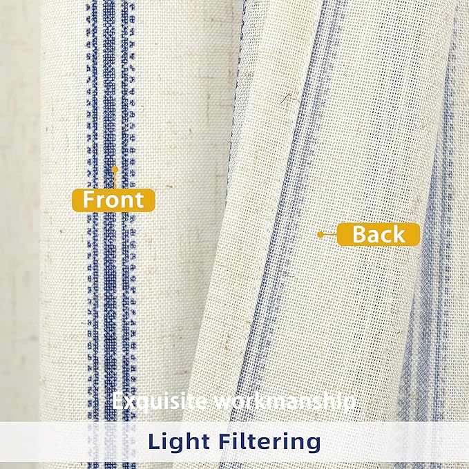 DriftAway Farmhouse Vertical Striped Linen Blend Textured Light Filtering Semi Sheer Curtains for Living Room Bedroom 84 Inches Long Drapes 2 Panels