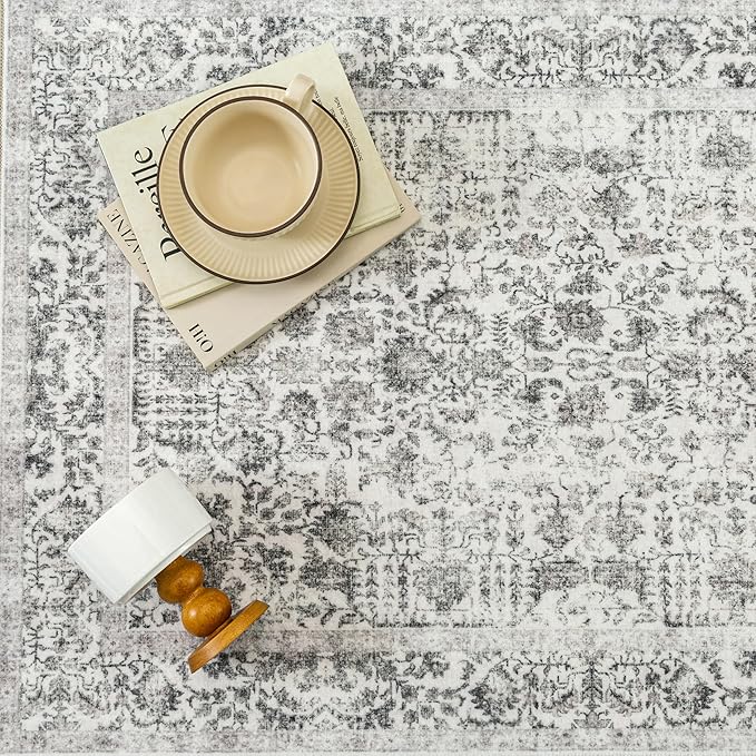 Black Runner Rug 2'6"x14' Washable Carpet for Hallway Kitchen Vintage Distressed Non Slip Indoor Retro Floral Bedroom Accent Throw Long Rug Bathroom Office Laundry Dining Living Room