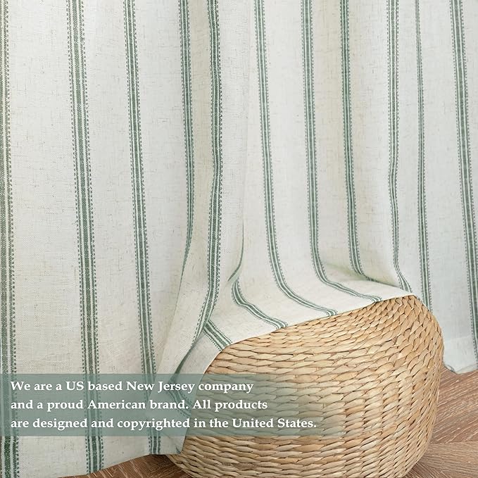 DriftAway Farmhouse Vertical Striped Linen Blend Textured Light Filtering Semi Sheer Curtains for Living Room Bedroom 108 Inches Long Drapes 2 Panels Linen Loden Green