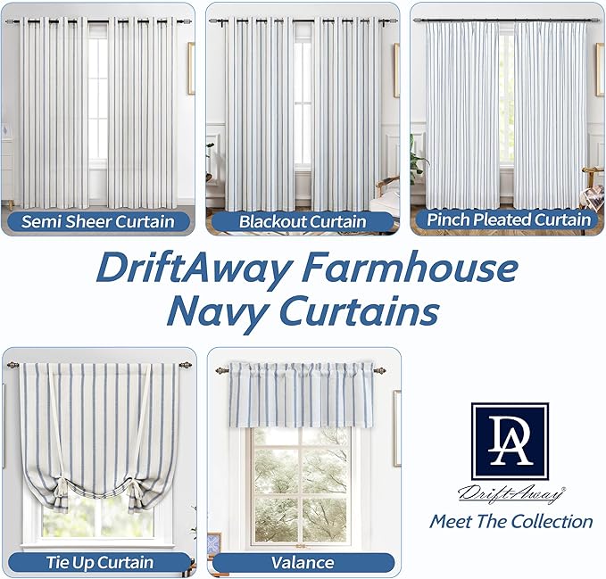 DriftAway Farmhouse Vertical Striped Linen Blend Textured Light Filtering Semi Sheer Curtains for Living Room Bedroom 84 Inches Long Drapes 2 Panels