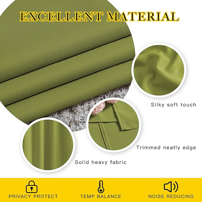 NICETOWN Room Darkening Kitchen Curtains - Window Treatment Thermal Insulated Grommet Light Blocking Curtains & Drapes for Bedroom/Cafe (Fresh Green, 2 Panels, 34 by 50)