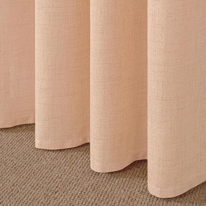 YoungsTex Peach Linen Semi Sheer Curtains 40 Inches Long for Kitchen Cafe Window, Short Drapes with Bronze Grommet Privacy Light Filtering for Living Room Bathroom Bedroom, 42 x 40 Inch, 2 Panels