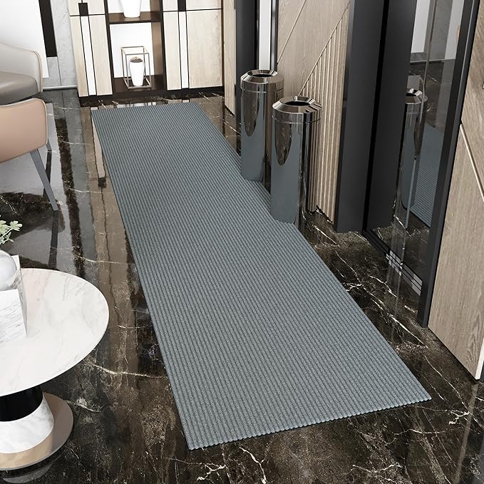 Ottomanson 3'11" x 19' Hallway Runner with Scraper Pile - Extra Durable Non-Slip Rug Mat for Indoor & Outdoor Use - Ideal for Kitchen, Entryway & Garage - High-Traffic Carpet, Gray