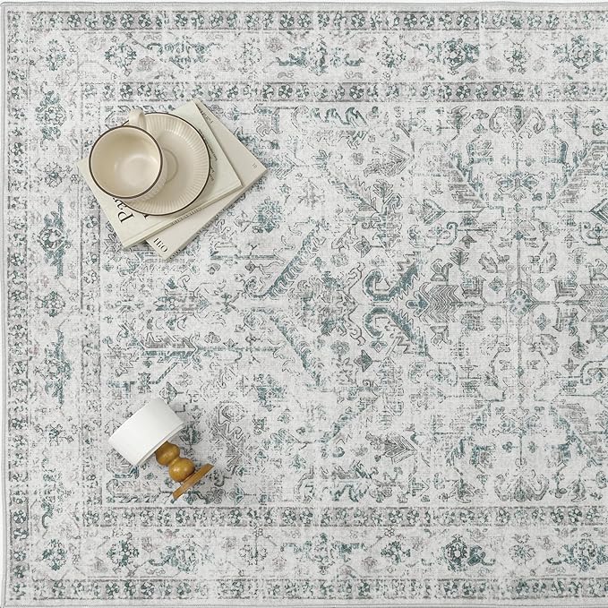 Blue 2x6 Runner Rug Vintage Area Carpet Hallway Indoor Kitchen Washable Low Pile Traditional Distressed Retro Accent Throw Rug Non Slip for Laundry Bathroom Office