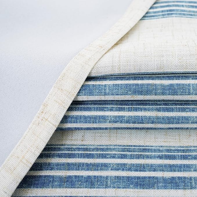 DriftAway Farmhouse Vertical Striped Linen Blend Textured Light Filtering Semi Sheer Curtains for Living Room Bedroom 120 Inches Long Drapes 2 Panels Broad Striped Jean Navy