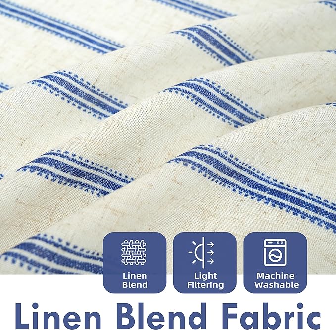 DriftAway Farmhouse Vertical Striped Linen Blend Textured Light Filtering Semi Sheer Curtains for Living Room Bedroom 96 Inches Long Drapes 2 Panels