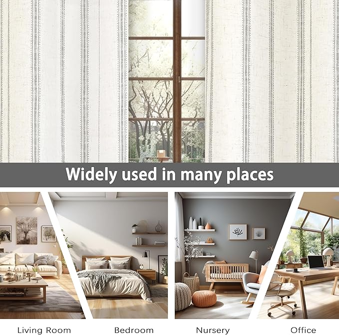 DriftAway Farmhouse Vertical Striped Linen Blend Textured Light Filtering Semi Sheer Curtains for Living Room Bedroom 84 Inches Long Drapes 2 Panels