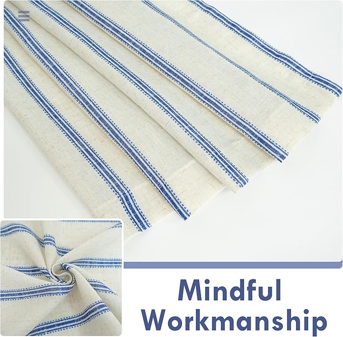 DriftAway Farmhouse Vertical Striped Linen Blend Textured Light Filtering Semi Sheer Curtains for Living Room Bedroom 63 Inches Long Drapes 2 Panels Linen Navy