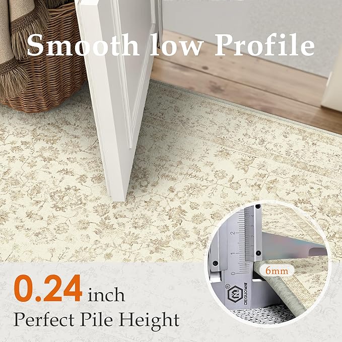 2x8 Brown Runner Rug Hallway Non Slip Kitchen Vintage Distressed Long Carpet Indoor Machine Washable Retro Floral Bedroom Accent Throw Rug for Office Laundry Bathroom Dining Living Room